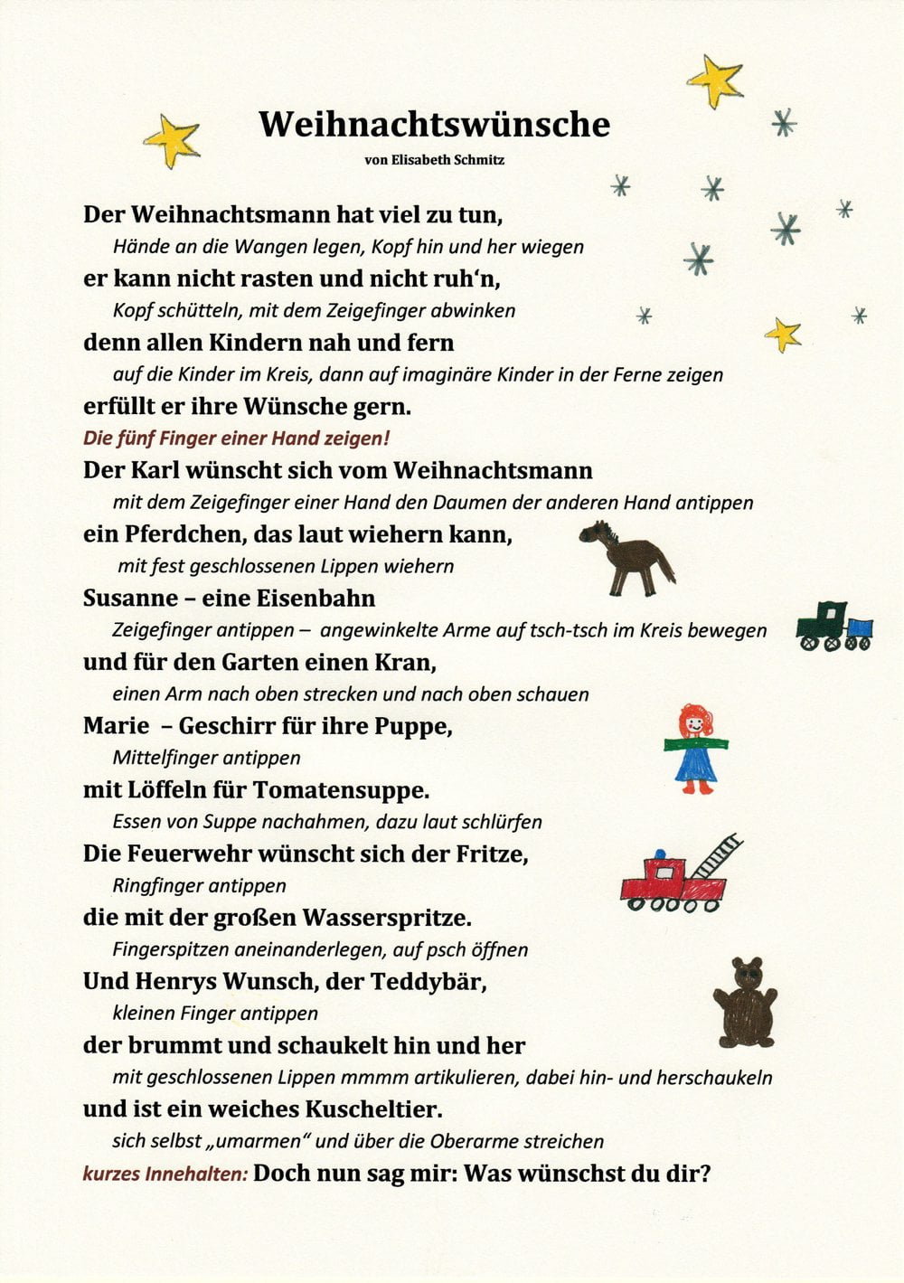 Weihnachtsgedicht Elisabeth Schmitz - Ein Weihnachtsgedicht mit Bewegungen